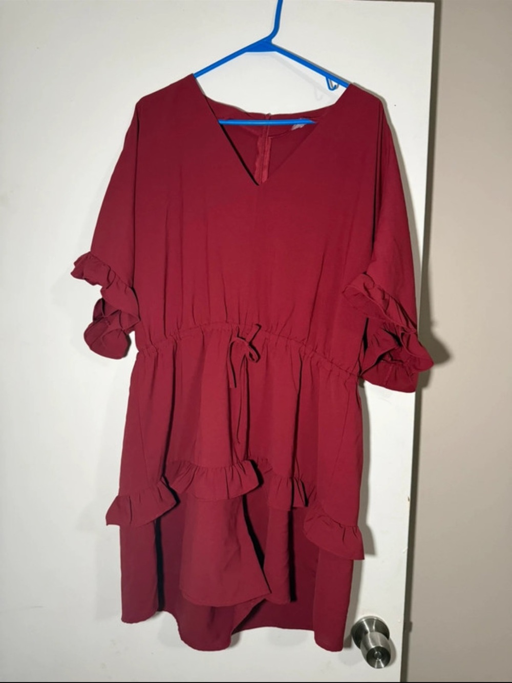 Women's Ruffle Sleeve Bodysuit Dress in Wine